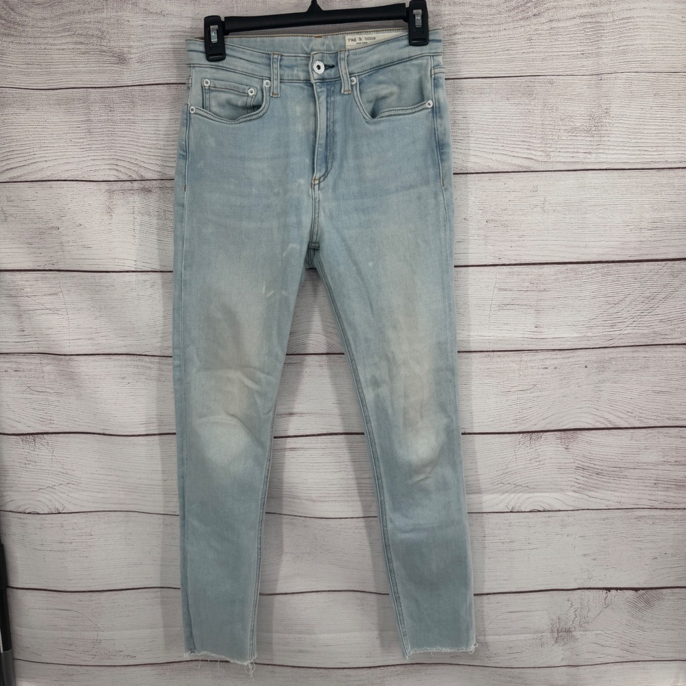 Rag & Bone Nina High-Rise Ankle Skinny Jeans Light Wash Denim Raw Hem Sz 26